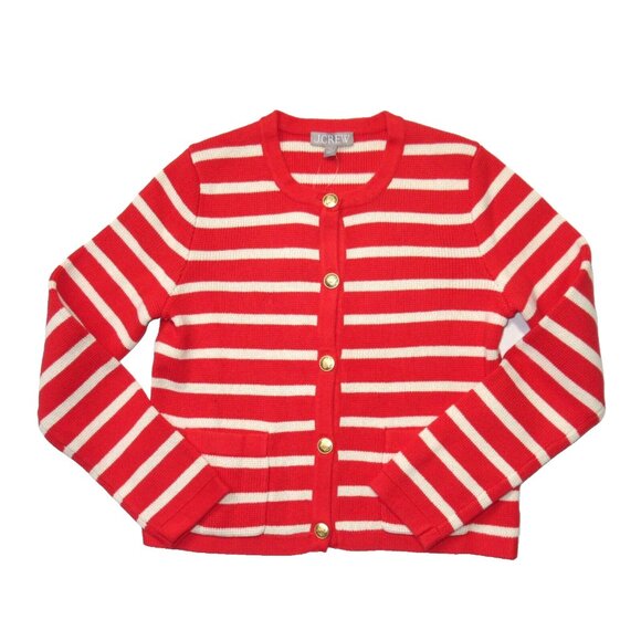 NWT J.Crew Emilie Sweater Lady Jacket in Red Ivory Stripe Knit Cardigan M - Picture 2 of 4